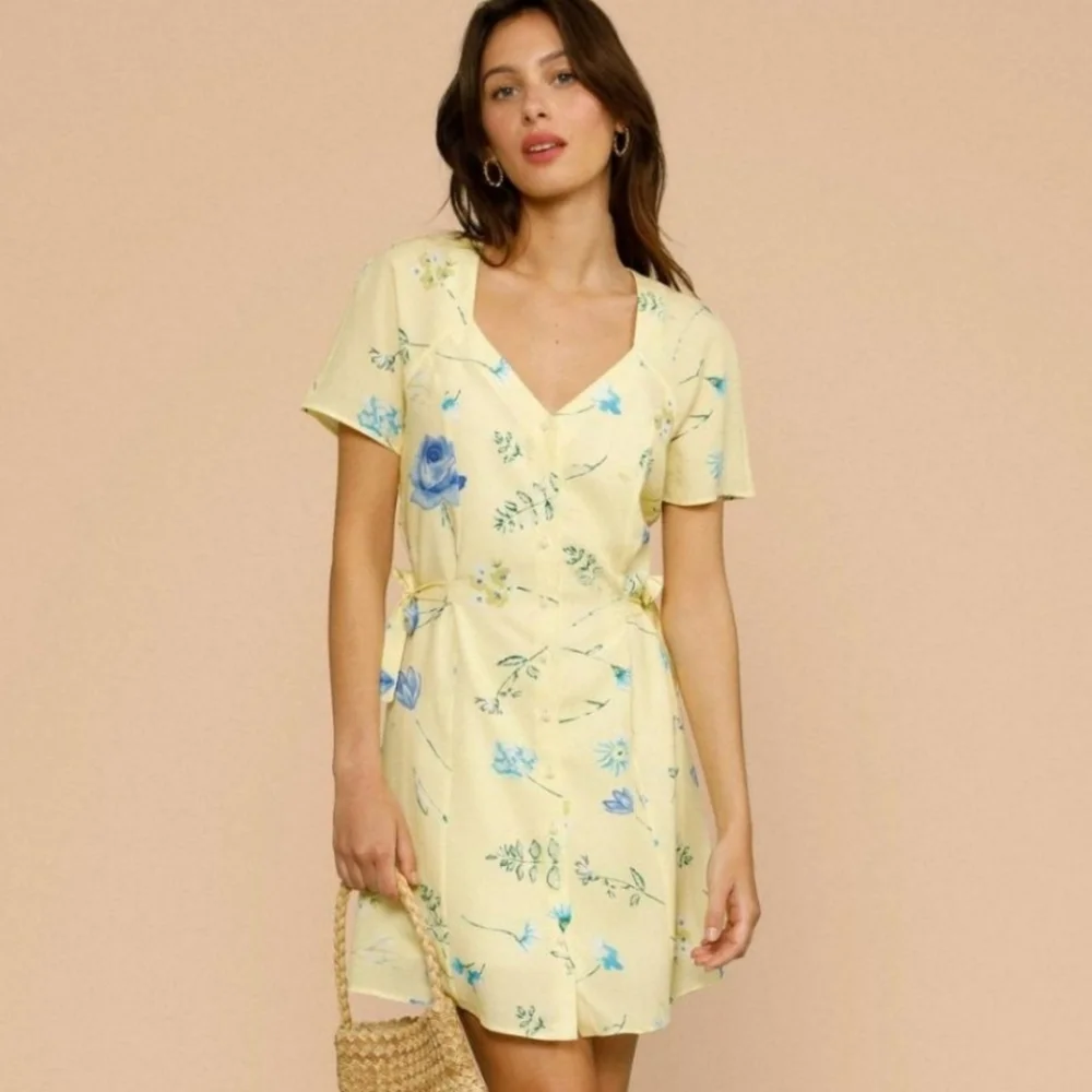Rouje Renata Mini Dress Floral Button Lined Size 34 US 2